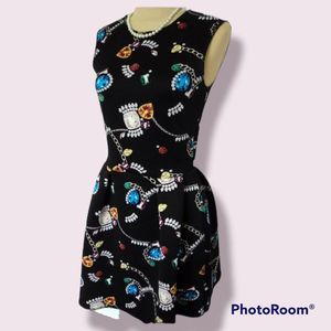H&M Divided Gem Print Dress | Size XS | Black Colorful Sleeveless
